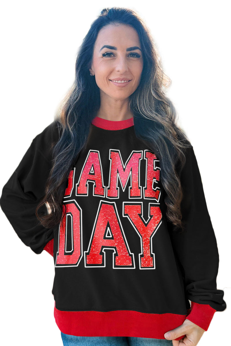 White GAME DAY Letter Contrast Trim Baggy Sweatshirt