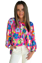Rose Flower Print Bomb V Neck Blouse