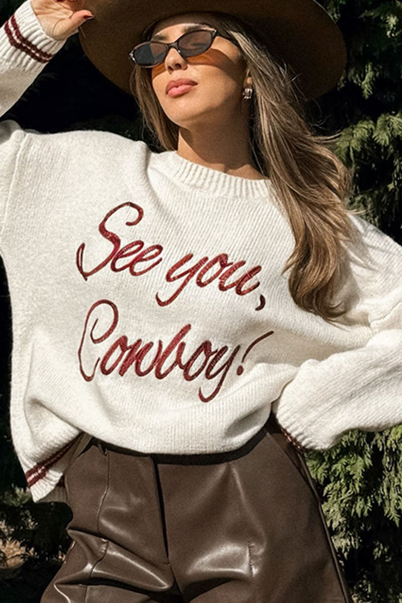 Coffee Letter Embroidered Graphic Sweater