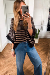 Red Stripe 3/4 Draped Sleeve Slouchy Sweater