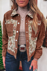 Sage Green Ribbed Retro Floral Patchwork Jacket