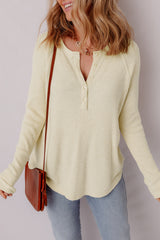 Oatmeal Textured Knit Half Button Henley Top