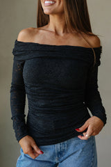 Black Off-shoulder Long Sleeve Slim Top