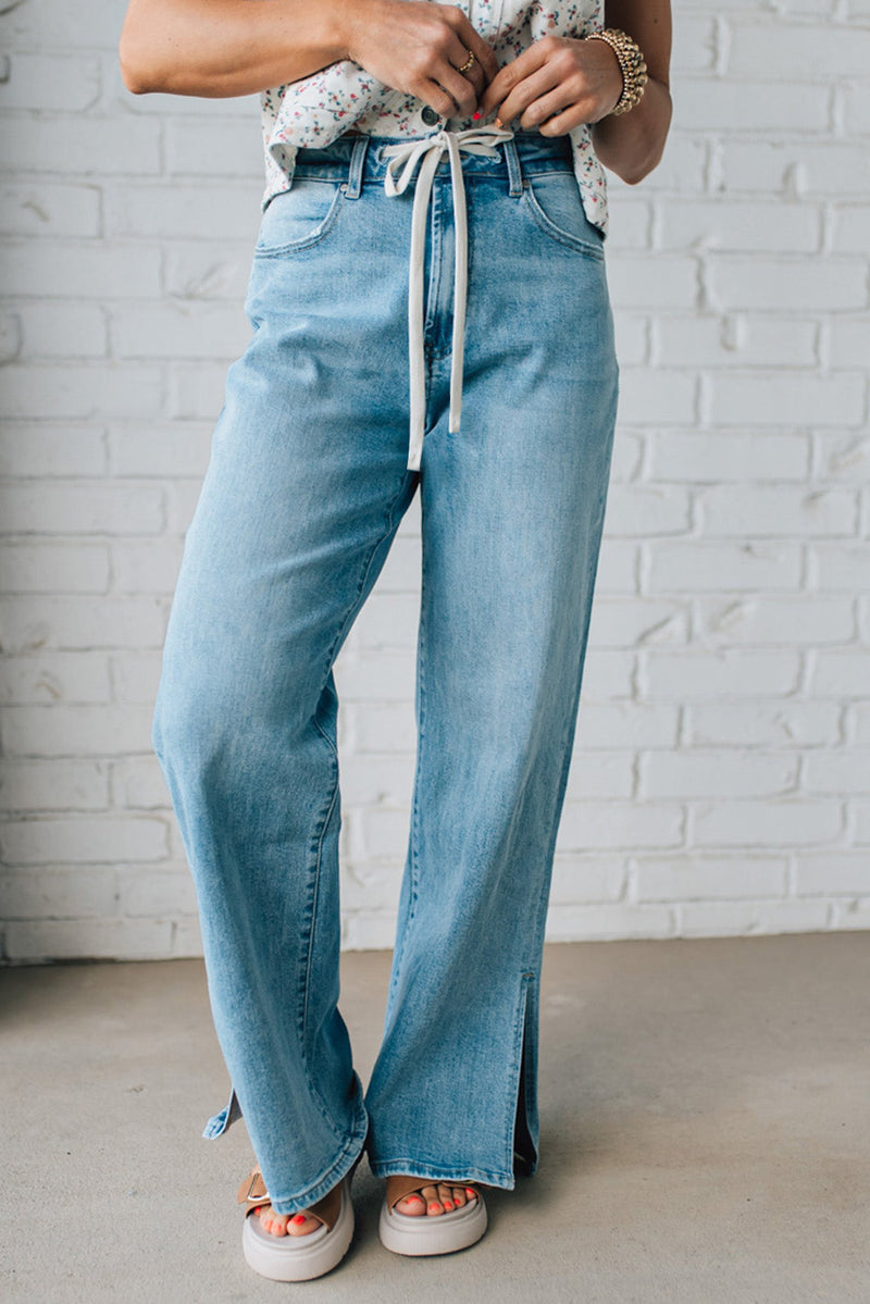 Myosotis Side Slit High Rise Drawstring Casual Jeans