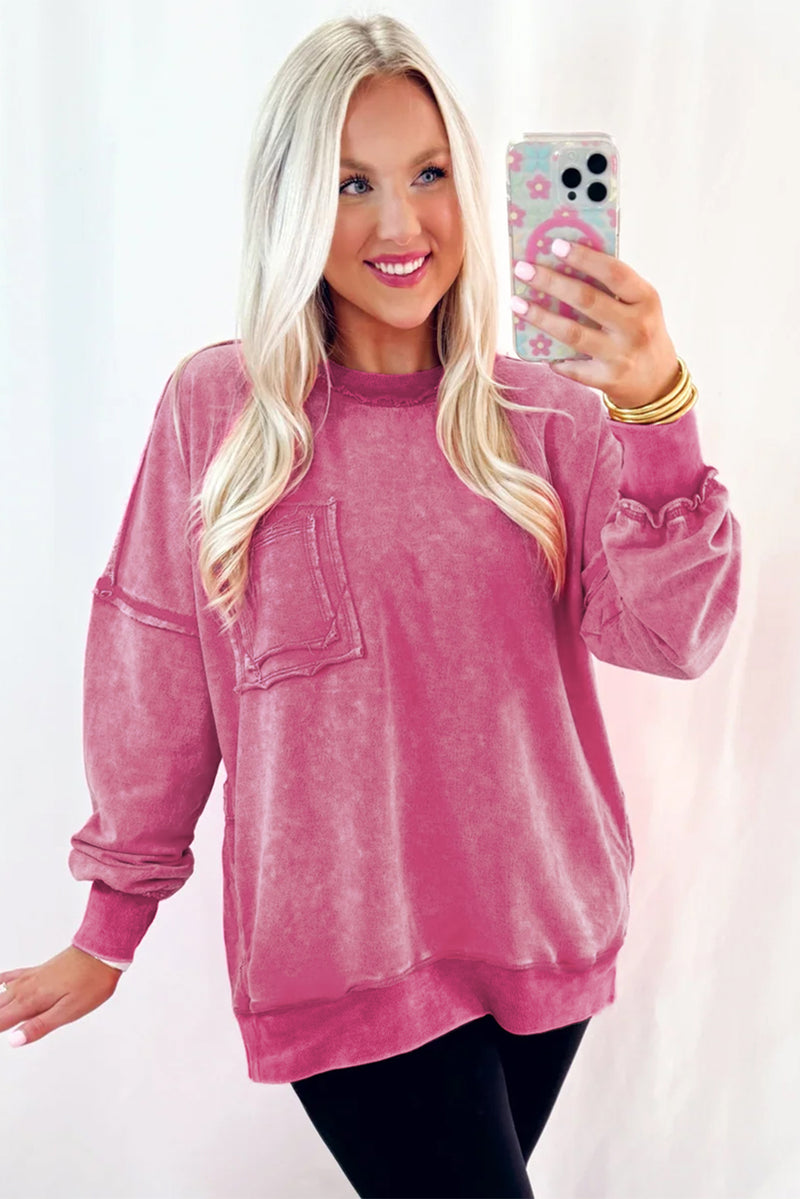 Blue Acid Washed Pocket Pullover Sweatshirt
