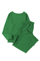 Dark Khaki Textured Loose Slouchy Long Sleeve Top and Pants Set