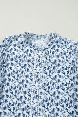 Khaki Printed Floral Print Lace Detail Puff Sleeve Fall Shirt