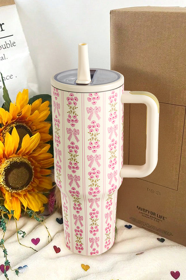 White Bow and Flower Striped 40oz Tumbler Cup