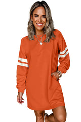Fiery Red Preppy Striped Sleeve Loose Mini Dress
