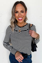 Black Striped Cutout Long Sleeve Top