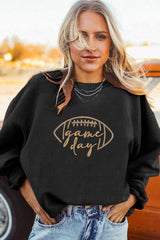 White Football Graphic Drop Shoulder Game Day Corded Sweatshirt