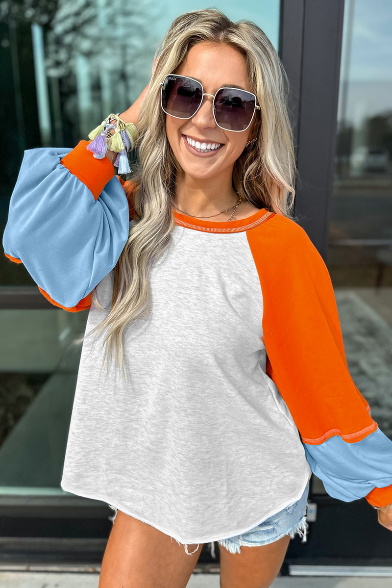 Light Grey Colorblock Raglan Sleeve Loose Fit Top