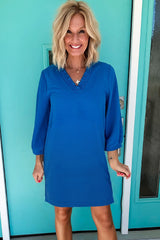 Sky Blue Frill V Neck Bracelet Sleeve Plain Mini Dress