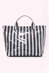 Blackish Green Glossy Striped Vinyl Large Tote Bag