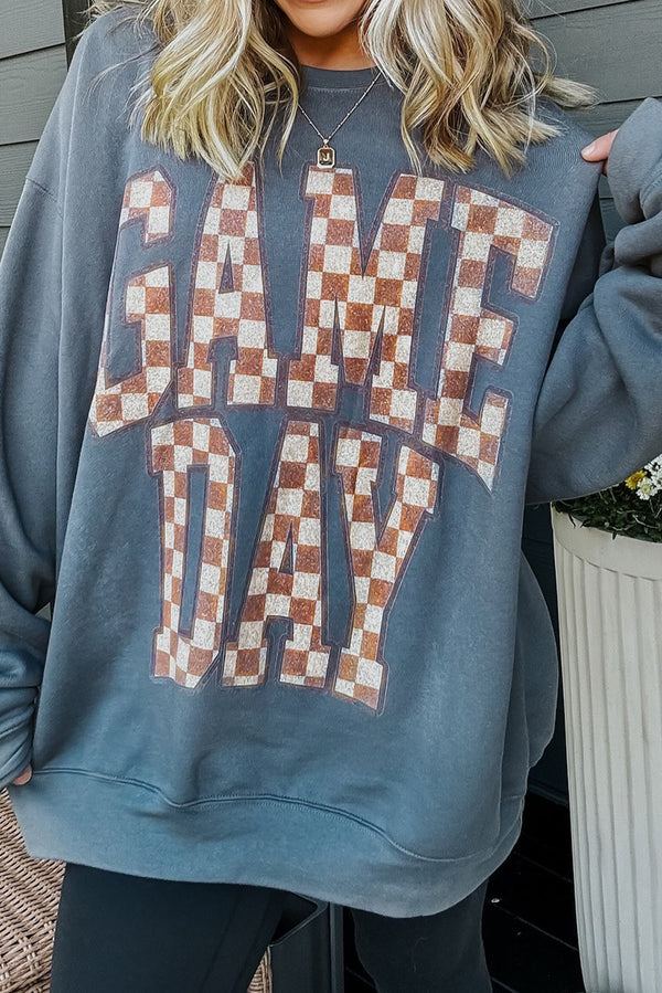 Sleet GAME DAY Checkered Letter Graphic Oversized Sweatshirt