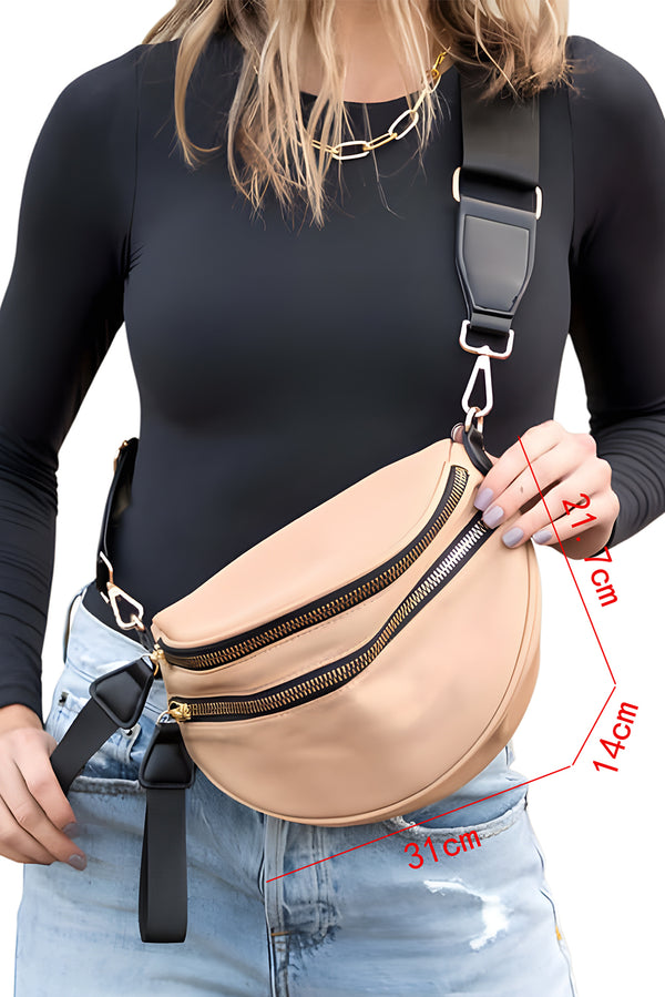 Parchment Wide Strap Zipper Crossbady Bag