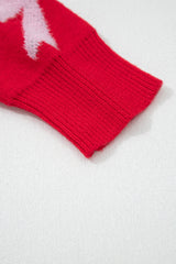 Fiery Red Bow Pearl Embellished Christmas Holiday Sweater