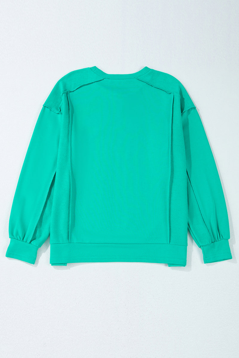 Beige Plain Exposed Seam Round Neck Pullover Sweatshirt