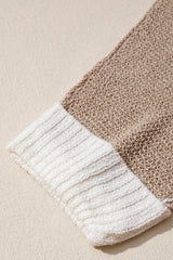 Chestnut Color Block Knit V Neck Loose Sweater