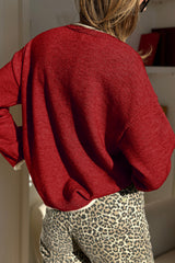 Black Leopard Bow Decor Split Cuffs Contrast Trim Sweater