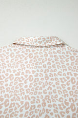 Beige Leopard Zip Polo Top 2pcs Short Set