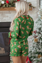 Green Christmas Candy Contrast Trim Bow Knot Silky 2pcs Pajama Set