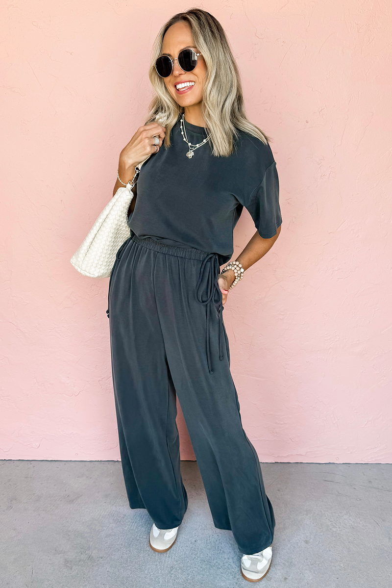 Dark Grey Crewneck Tee and Loose Pants Set