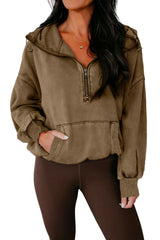 Wild Ginger  Half Zip Kangaroo Pocket Mineral Wash Baggy Hoodie