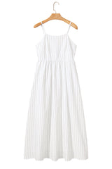 Beige Stripe Spaghetti Strap Pocketed High Waist Maxi Dress