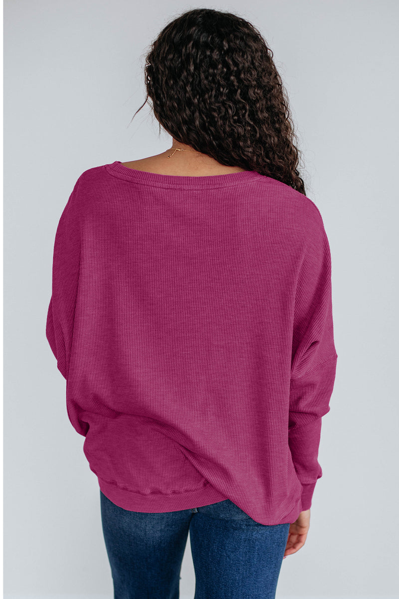 Mist Green Ribbed Plain Long Sleeve Loose Top