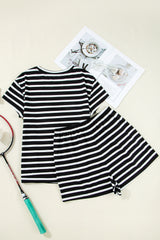 Black White Striped Short Sleeve Tee and Shorts Set