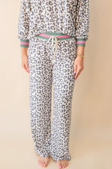 Gray Leopard Contrast Trim Long Sleeve Pullover and Pants Set