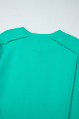 Beige Plain Exposed Seam Round Neck Pullover Sweatshirt