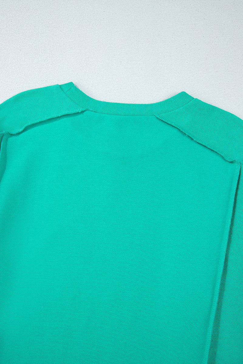 Beige Plain Exposed Seam Round Neck Pullover Sweatshirt