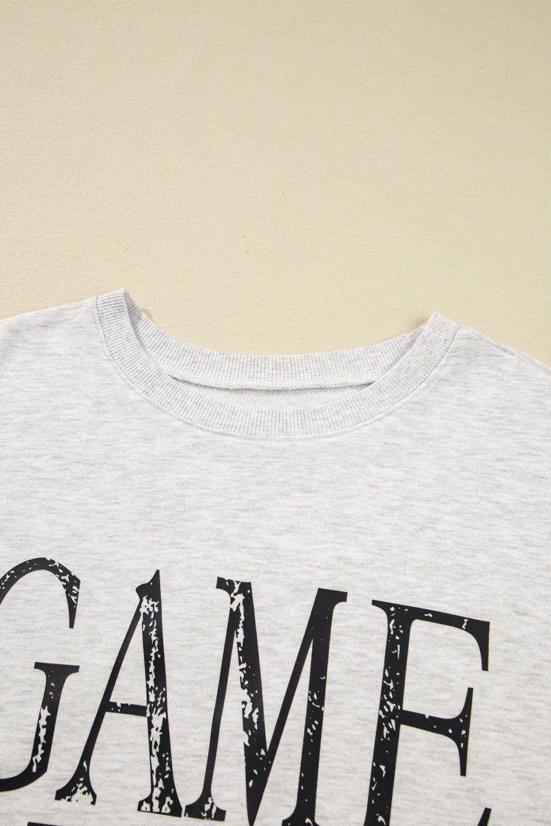 Black GAME DAY Vintage Washed Letter Graphic Baggy Sweatshirt