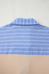 Parchment Plus Size Striped Contrast Trim Waffle Knit Collared Top