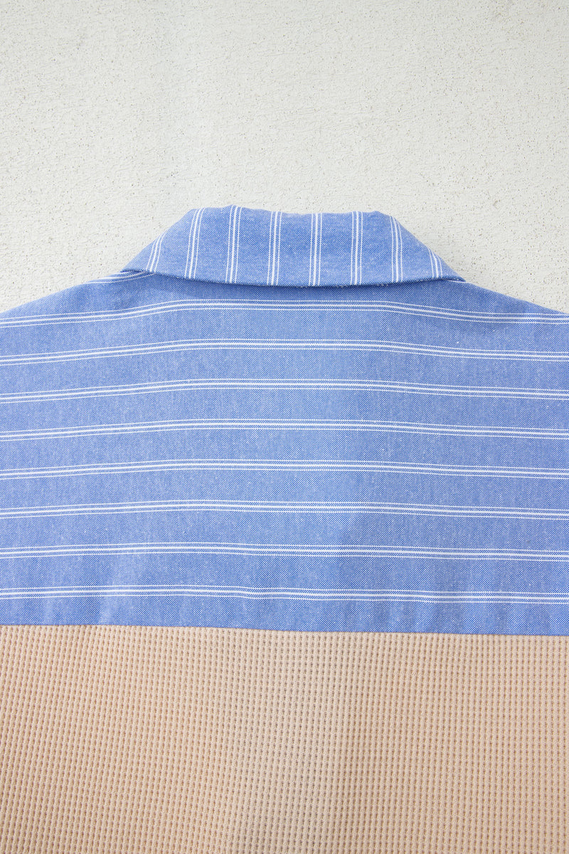 Parchment Plus Size Striped Contrast Trim Waffle Knit Collared Top