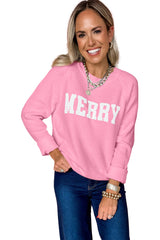 White MERRY Letter Pattern Christmas Raglan Sleeve Sweater