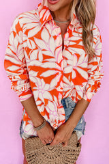 Orange Botanical Print Chest Pocket Button Up Shirt