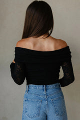 Black Off-shoulder Long Sleeve Slim Top