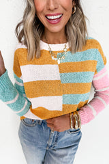 Jurassic Gold Colorblock Striped Pullover Sweater
