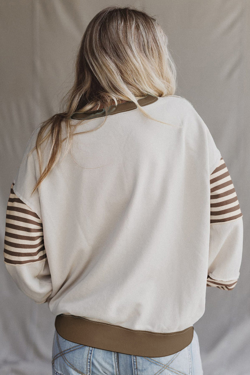 Jet Stream Colorblock Patchwork Striped Sleeve Sweatshirt