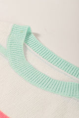 Contrast Striped Round Neck Drop Shoulder Sweater