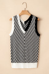 Black Contrast Chevron Knit V Neck Sweater Vest