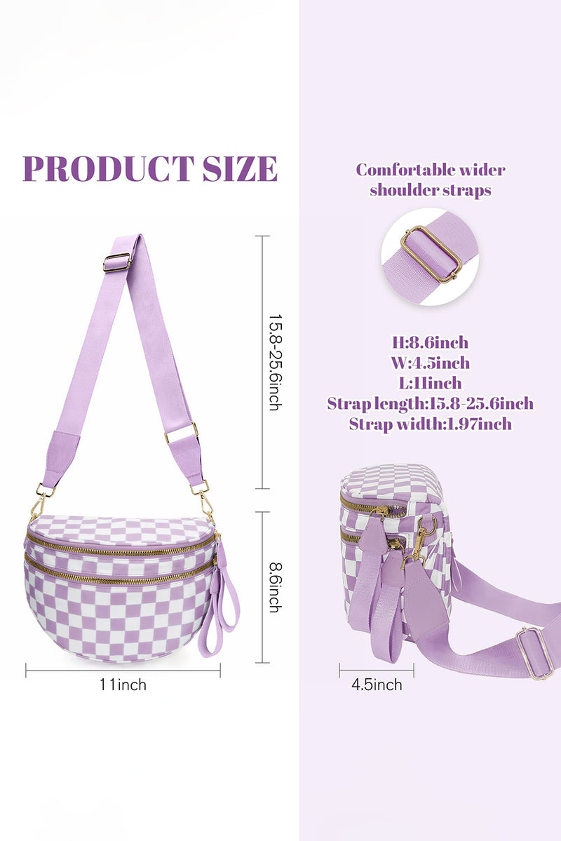 Fiery Red Checkered Print Wide Strap Large Crossbody Bag