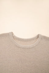 Beige Shiny Plain Short Sleeve Knit Top