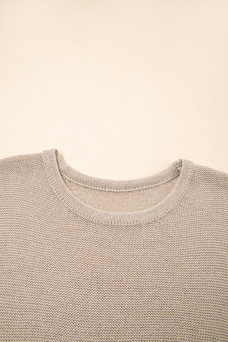 Beige Shiny Plain Short Sleeve Knit Top