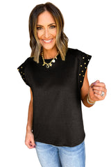 Black Casual Rivet Round Neck T Shirt