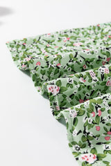 Green Boho Floral V Neck Short Sleeve Blouse