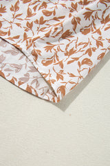 Khaki Printed Floral Print Lace Detail Puff Sleeve Fall Shirt